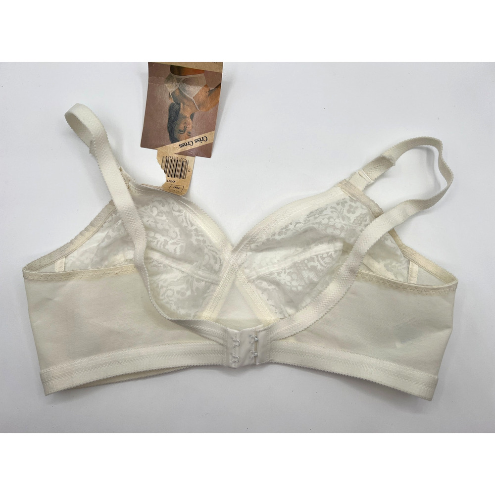 NWT 70'S VINTAGE GELMART BRA CRISS CROSS LACE STRETCH STRAP SIZE 36D WHITE - Picture 2 of 13